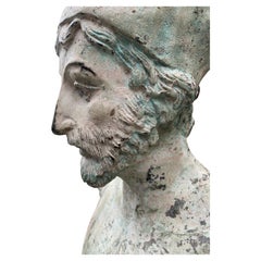 Large Classical Greek-Style Male Nude Bronze Sculpture with Verdigris Patina