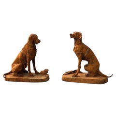 Pair of Monumental Cast Iron Hunting Hounds After Henri Alfred Jacquemart