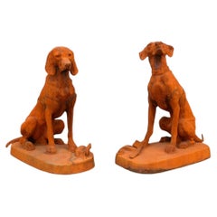 Pair of Monumental Cast Iron Hunting Hounds After Henri Alfred Jacquemart
