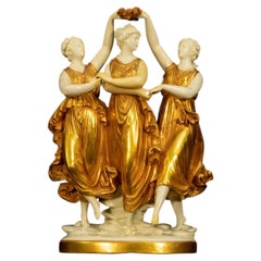 Antique Porcelain Three Graces Figural Group Gilt Dresden Style c.1900