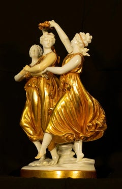 Antique Porcelain Three Graces Figural Group Gilt Dresden Style c.1900