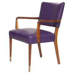 Danish Mid-Century Modern Purple Leather & Wood Armchair, circa 1960