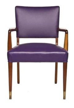 Danish Mid-Century Modern Purple Leather & Wood Armchair, circa 1960