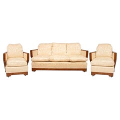 British Art Deco Walnut Three-Piece Lounge Suite, circa 1930