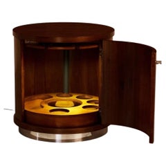 Mid-Century Walnut Circular Cocktail Cabinet with Illuminated Interior