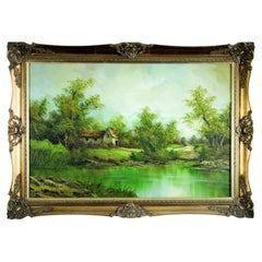 Clara Davis Innes American Riverside Cottage Landscape Oil Painting