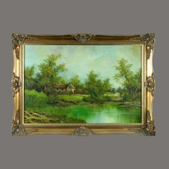 Clara Davis Innes American Riverside Cottage Landscape Oil Painting