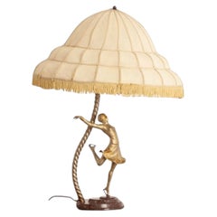Large Art Deco Female Skater Figural Lamp on Marble Base, circa 1930