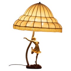 Large Art Deco Female Skater Figural Lamp on Marble Base, circa 1930
