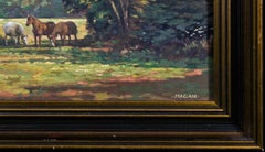 Maclark Ponies in the Shade British Equestrian Landscape Oil Painting c.1920