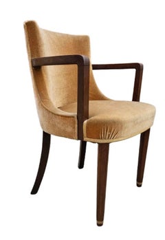 British Art Deco Velvet Salon Armchair, circa 1930