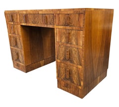British Art Deco Figured Walnut Pedestal Desk, circa 1930