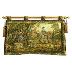 French Gobelins Style Pastoral Tapestry with Figures Horses & Hounds