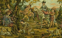French Gobelins Style Pastoral Tapestry with Figures Horses & Hounds