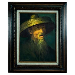 Mid-Century Chinese Gentleman Portrait Oil Painting, Signed S. Chan