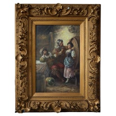 19th Century Italian Tavern Scene Oil Painting by F. Torrini, Signed