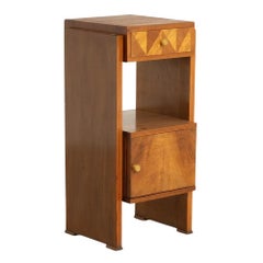British Art Deco Walnut Side Cabinet with Bakelite Handles, circa 1930