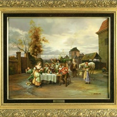 J. Membling 20th Century European Tavern Scene Oil Painting, Signed