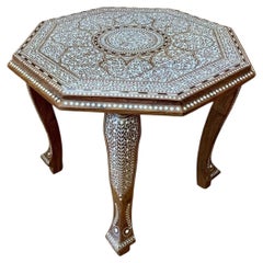 Indian Rosewood Octagonal Side Table with Fine Floral Inlay