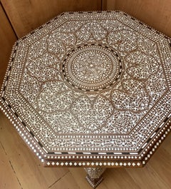 Indian Rosewood Octagonal Side Table with Fine Floral Inlay
