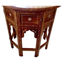 Indian Rosewood Round Side Table with Fine Floral Inlay