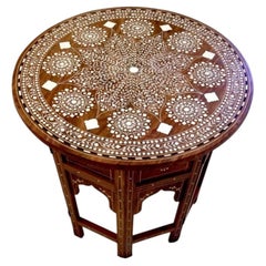 Indian Rosewood Round Side Table with Fine Floral Inlay