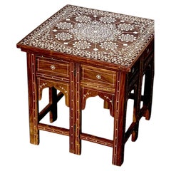 Indian Rosewood Nesting Side Tables with Fine Floral Inlay