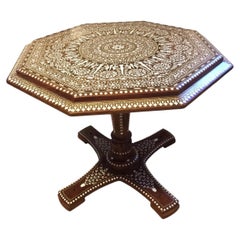 Indian Rosewood Octagonal Inlaid Pedestal Side Table with Peacock Base