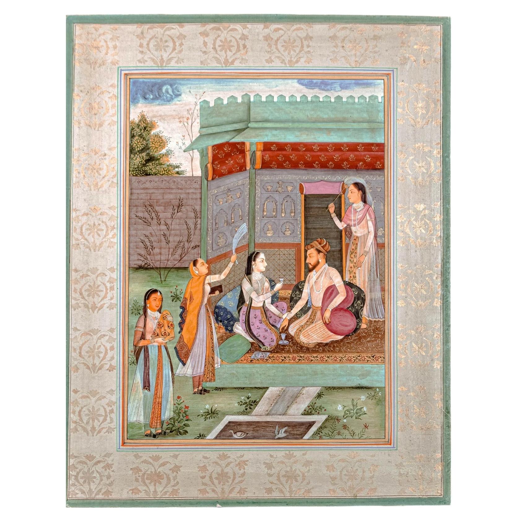 Antike indische Mogul-Gouache-Miniaturmalerei, Ende des 19. Jahrhunderts im Angebot
