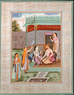 Vintage Indian Mughal Gouache Miniature Painting Late 19th Century
