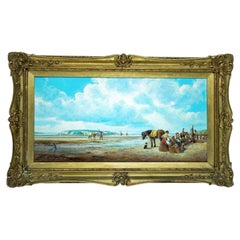 M. Philips British Coastal Fishing Families at Low Tide Oil Painting