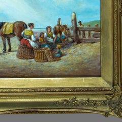 M. Philips British Coastal Fishing Families at Low Tide Oil Painting