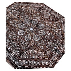 Indian Rosewood Octagonal Side Table with Fine Floral Inlay