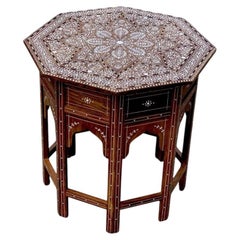 Indian Rosewood Octagonal Side Table with Fine Floral Inlay