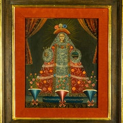 Antique Cusco School Madonna and Child Devotional Oil Painting, Peru