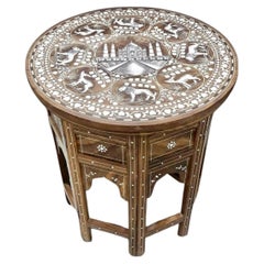 Indian Rosewood Inlaid Jungle and Taj Mahal Side Table