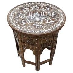 Indian Rosewood Inlaid Jungle and Taj Mahal Side Table
