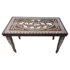 Indian Rosewood Elephant Inlaid Coffee Table with Figural Design