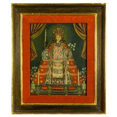 Peinture à l'huile de l'école de Cuzco datant de la fin du XIXe siècle, représentant la Vierge à la lueur des bougies