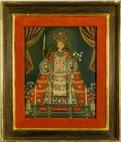 Late 19th Century Cuzco School Oil Painting of the Madonna with Candles