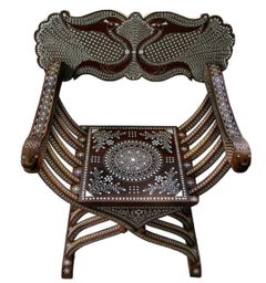 Indian Rosewood Royal Peacock Chair with Intricate White Inlay