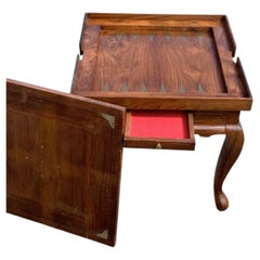 Verwandelbarer Schach- und Backgammon-Tisch aus indischem Palisander mit Messingintarsien