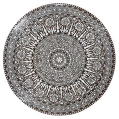 Indian Rosewood Round Inlaid Side Table with Bird and Floral Design