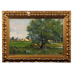 Ernest Cox, Cattle at Wilford Nottingham, 1930s British Oil Landscape