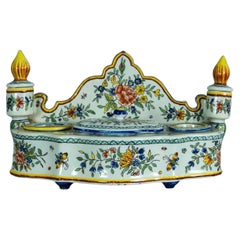Late 19th Century French Faience Porcelain Inkwell