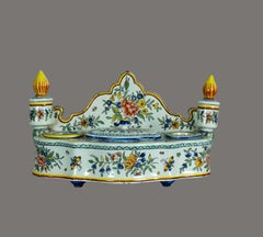 Late 19th Century French Faience Porcelain Inkwell