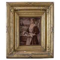 Victorian Chrystoleagram Portrait of Lady with Fruit, Ornate Gilt Frame
