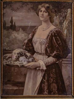 Victorian Chrystoleagram Portrait of Lady with Fruit, Ornate Gilt Frame