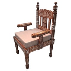 Indian Rosewood Inlaid Three-Piece Settee and Armchair Suite