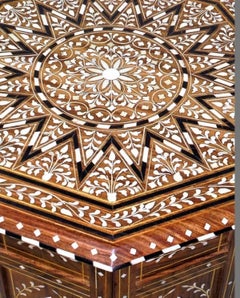 Indian Hoshiarpur Rosewood Inlaid Octagonal Side Table